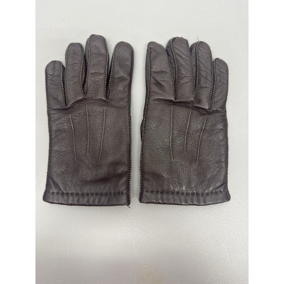 Vintage Isotoner Soft Brown Leather‎ Gloves Tan 100% Fur Lining 80s #1 Medium - Picture 1 of 8